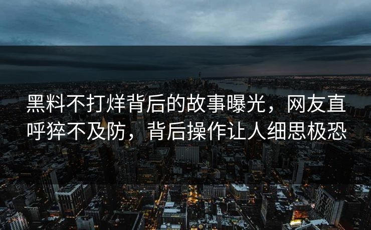 黑料不打烊背后的故事曝光，网友直呼猝不及防，背后操作让人细思极恐