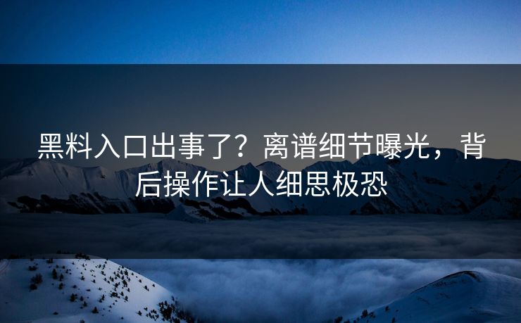 黑料入口出事了？离谱细节曝光，背后操作让人细思极恐