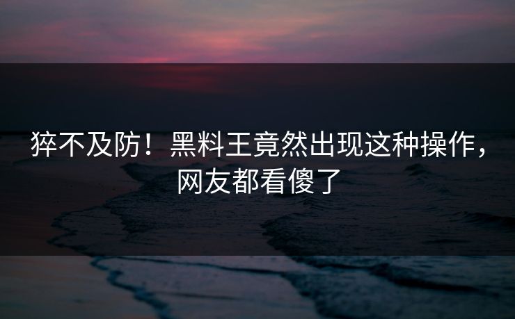 猝不及防！黑料王竟然出现这种操作，网友都看傻了