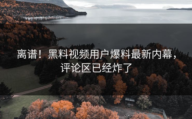 离谱！黑料视频用户爆料最新内幕，评论区已经炸了
