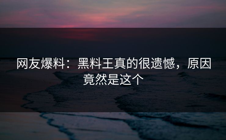 网友爆料：黑料王真的很遗憾，原因竟然是这个