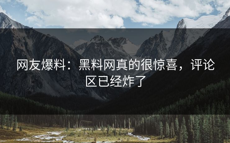 网友爆料：黑料网真的很惊喜，评论区已经炸了