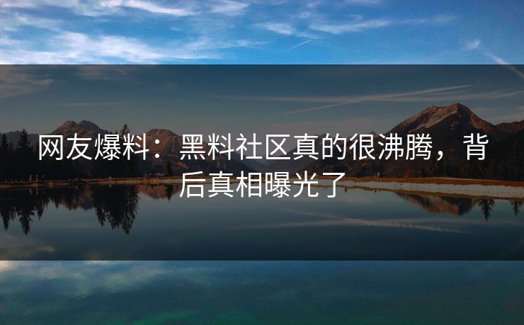 网友爆料：黑料社区真的很沸腾，背后真相曝光了