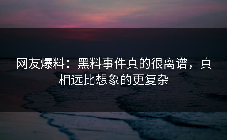 网友爆料：黑料事件真的很离谱，真相远比想象的更复杂