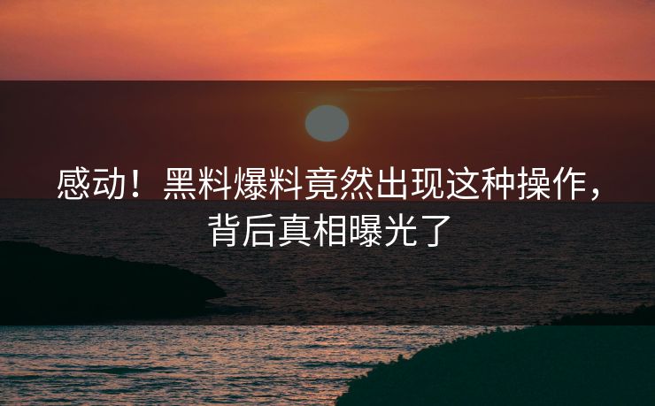 感动！黑料爆料竟然出现这种操作，背后真相曝光了