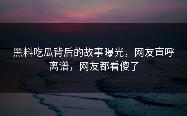 黑料吃瓜背后的故事曝光，网友直呼离谱，网友都看傻了