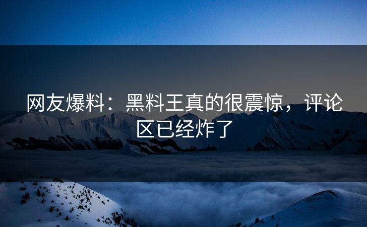 网友爆料：黑料王真的很震惊，评论区已经炸了
