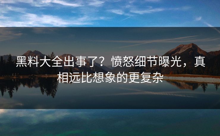 黑料大全出事了？愤怒细节曝光，真相远比想象的更复杂