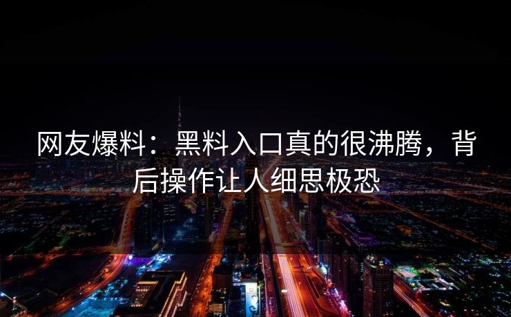 网友爆料：黑料入口真的很沸腾，背后操作让人细思极恐