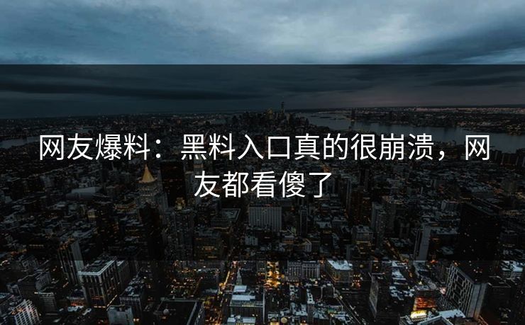 网友爆料：黑料入口真的很崩溃，网友都看傻了