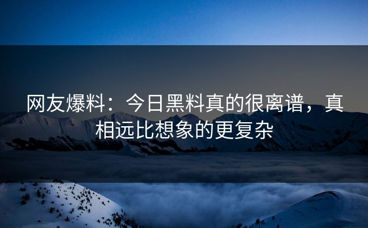 网友爆料：今日黑料真的很离谱，真相远比想象的更复杂