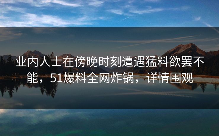 业内人士在傍晚时刻遭遇猛料欲罢不能，51爆料全网炸锅，详情围观